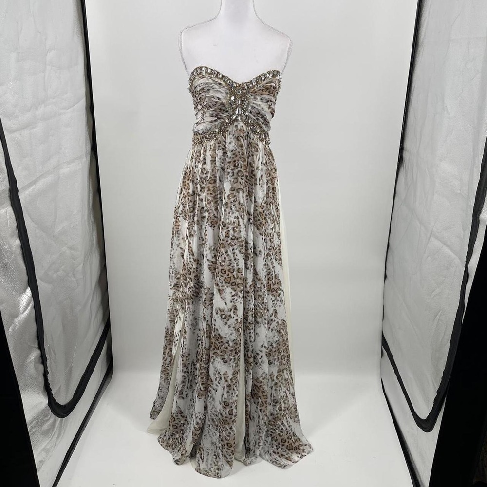 Vintage Y2K Terani Couture Leopard Print Formal Dress Gown S McBling Prom Glam